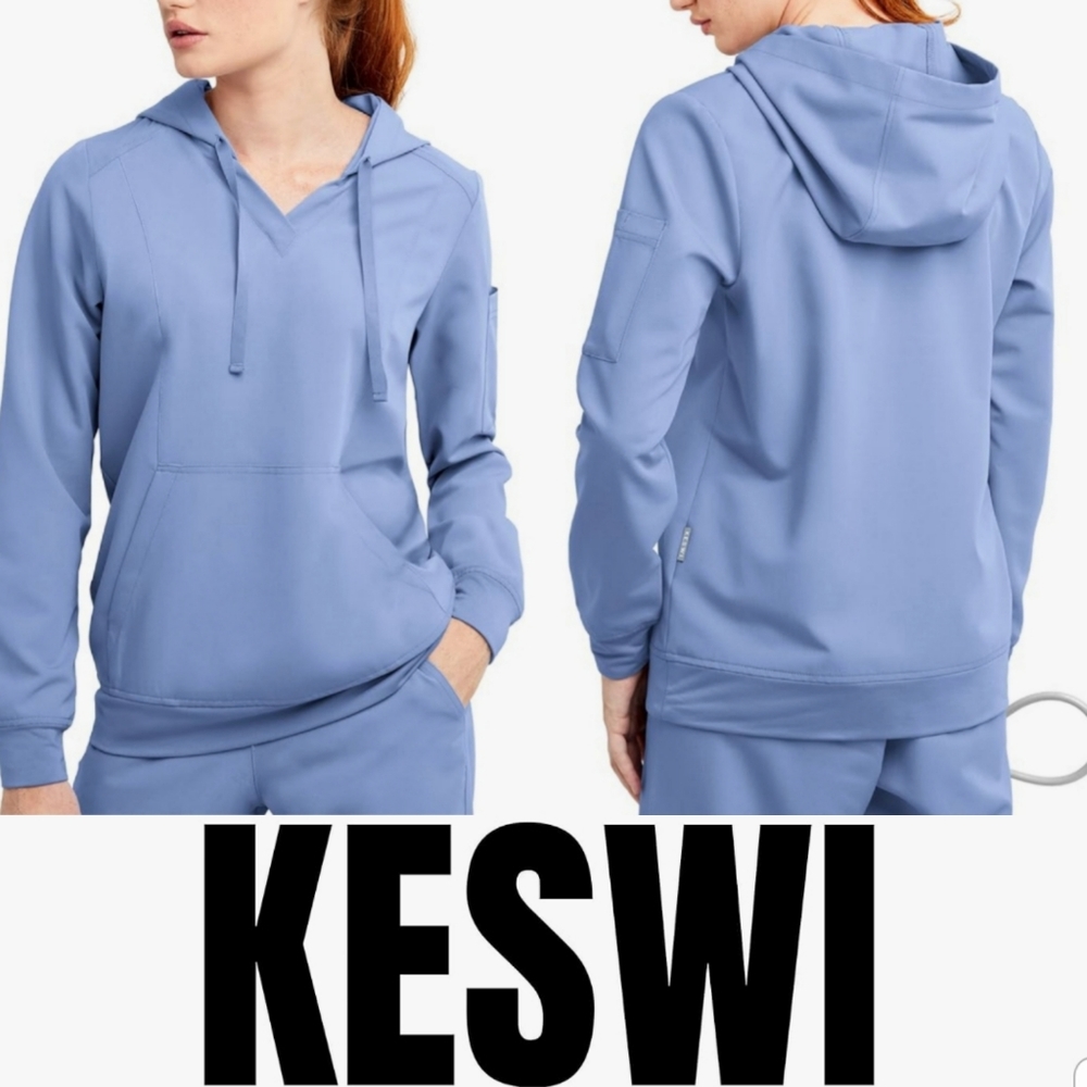 KESWI 3 Pocket Hoodie Scrub Jacket for Women 4 Way Stretch Medical Uniform